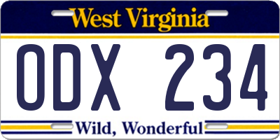 WV license plate ODX234