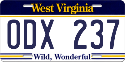 WV license plate ODX237