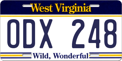 WV license plate ODX248