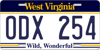 WV license plate ODX254