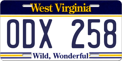 WV license plate ODX258