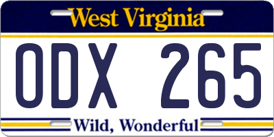 WV license plate ODX265