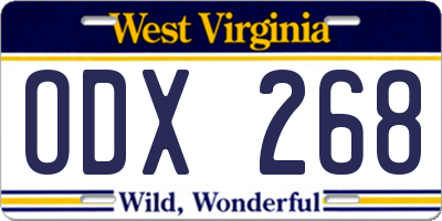 WV license plate ODX268