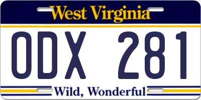 WV license plate ODX281