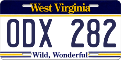 WV license plate ODX282