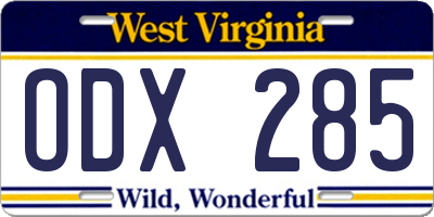 WV license plate ODX285