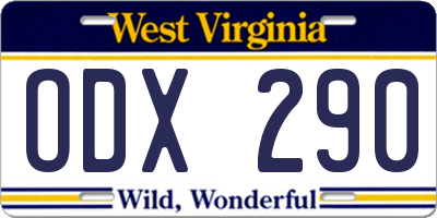 WV license plate ODX290