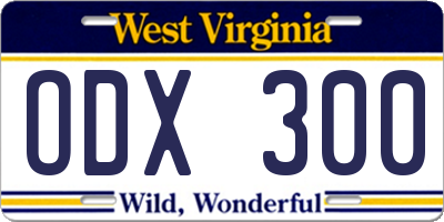 WV license plate ODX300