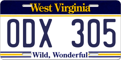 WV license plate ODX305