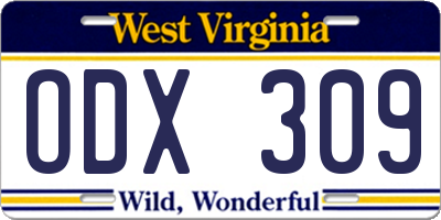 WV license plate ODX309