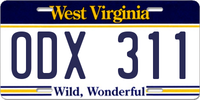 WV license plate ODX311