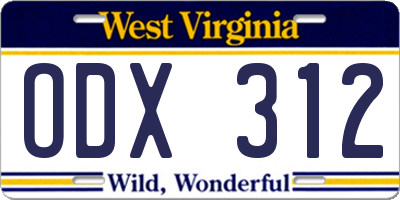 WV license plate ODX312