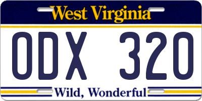 WV license plate ODX320