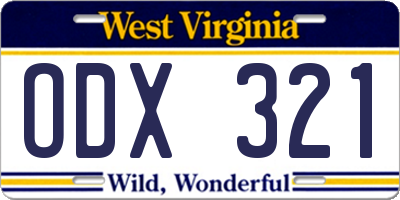 WV license plate ODX321
