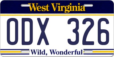 WV license plate ODX326
