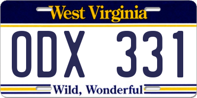 WV license plate ODX331