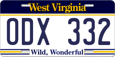 WV license plate ODX332