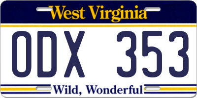 WV license plate ODX353