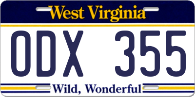 WV license plate ODX355