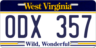 WV license plate ODX357