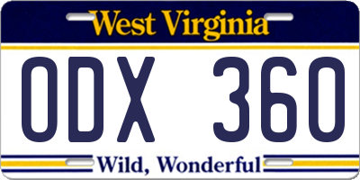 WV license plate ODX360
