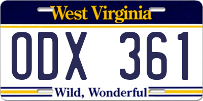 WV license plate ODX361