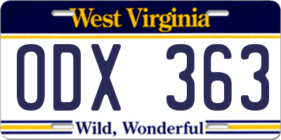 WV license plate ODX363