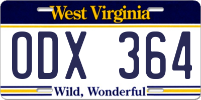 WV license plate ODX364