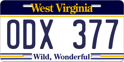 WV license plate ODX377