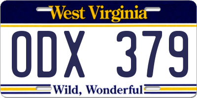 WV license plate ODX379
