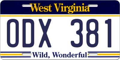 WV license plate ODX381