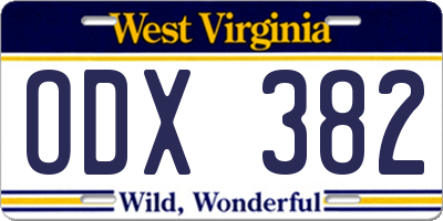 WV license plate ODX382