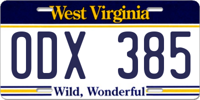 WV license plate ODX385