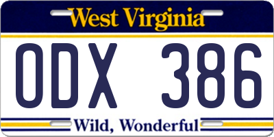 WV license plate ODX386