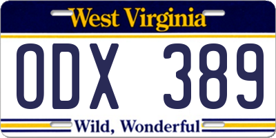 WV license plate ODX389