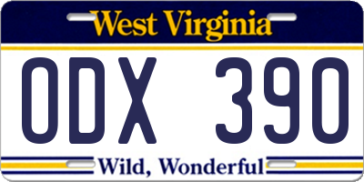 WV license plate ODX390