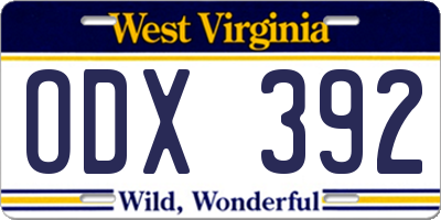 WV license plate ODX392