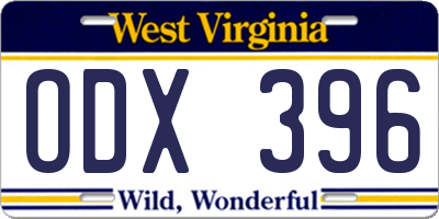 WV license plate ODX396