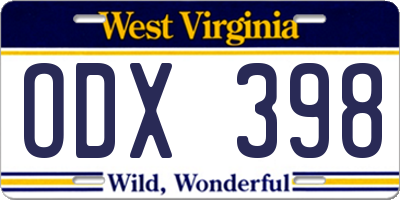 WV license plate ODX398