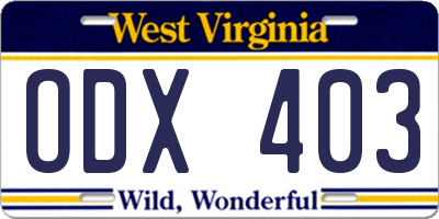 WV license plate ODX403