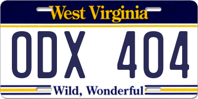 WV license plate ODX404