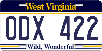 WV license plate ODX422