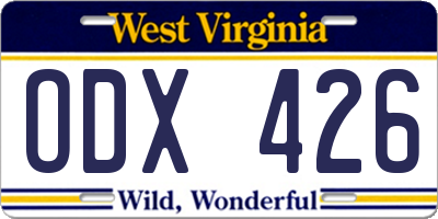 WV license plate ODX426