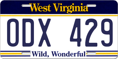 WV license plate ODX429