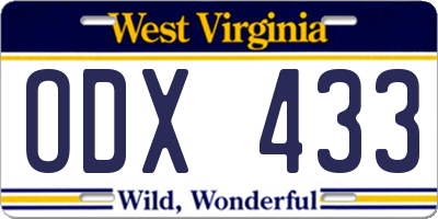 WV license plate ODX433
