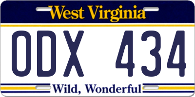 WV license plate ODX434