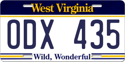 WV license plate ODX435