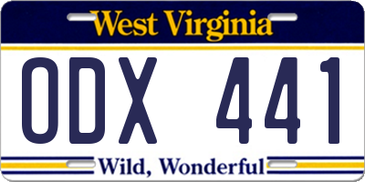 WV license plate ODX441