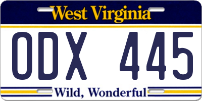 WV license plate ODX445