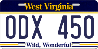 WV license plate ODX450
